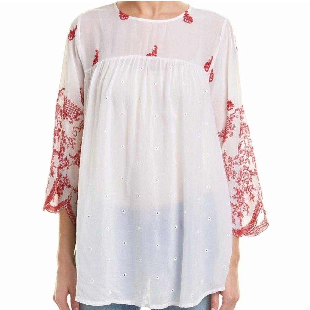 JOHNNY WAS White Rose Stitch Embroidered Tunic Small